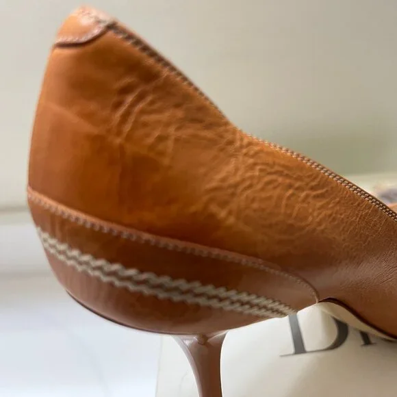 Vintage Dior Leather Fur Brown/Camel 4" High Heels US 9.5 EU 39.5 With Box - Picture 4 of 10